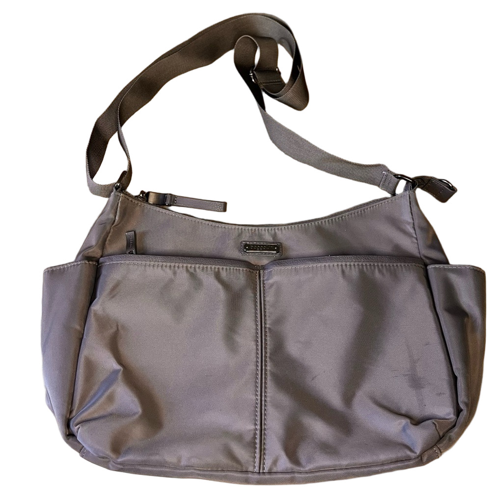 Baggallini West Village Hobo Messenger Crossbody Travel Purse Bag Gray Antitheft